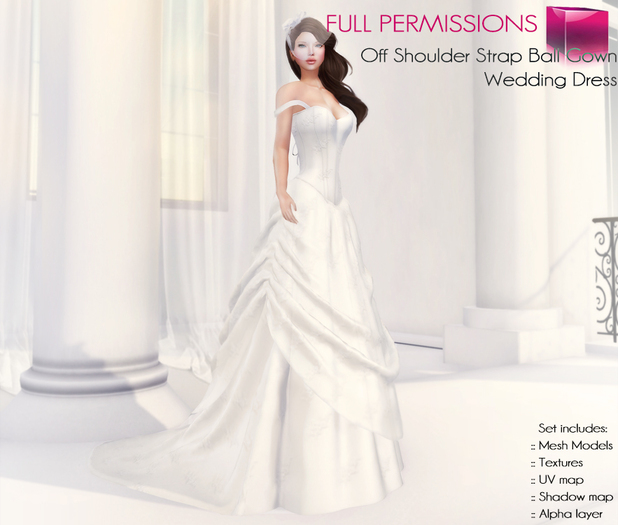 Full Perm Rigged Mesh Off Shoulder Strap Ball Gown Wedding Dress