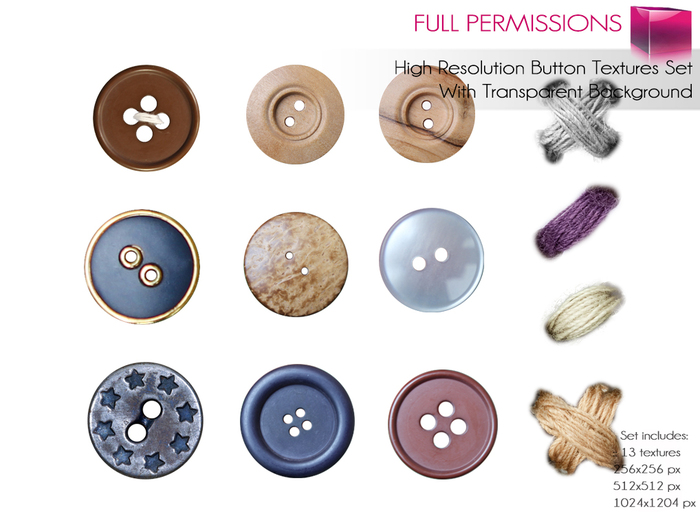 Full Perm 9 High Resolution Button Textures Set V.2 with Transparent Background