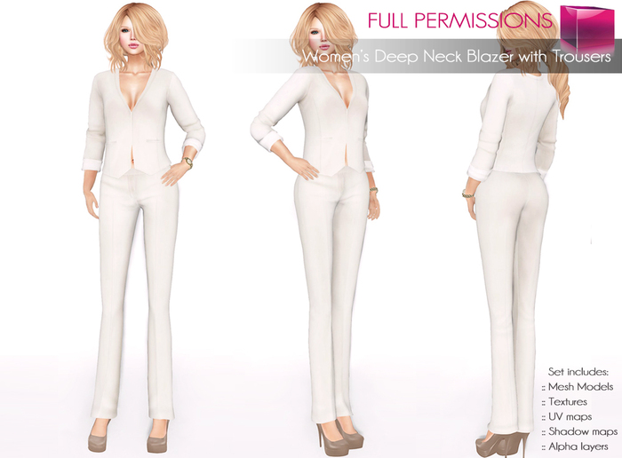 Full Perm Rigged Mesh Women’s Deep Neck Blazer with Stretch Trousers