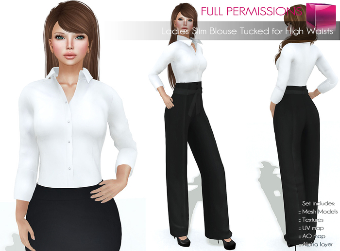 Full Perm Rigged Mesh Ladies Slim Blouse Tucked for High Waists