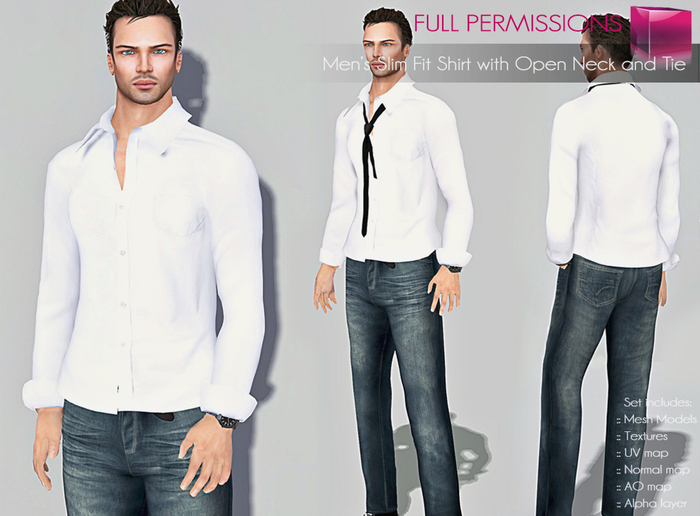 Full Perm Rigged Mesh Men’s Slim Fit Shirt With Open Neck and Tie
