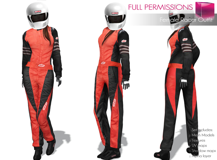 Full Perm Rigged Mesh Female Racer Outfit