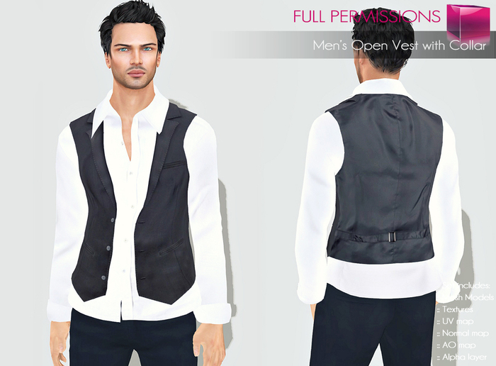 Full Oerm Rigged Mesh Men’s Open Vest with Collar