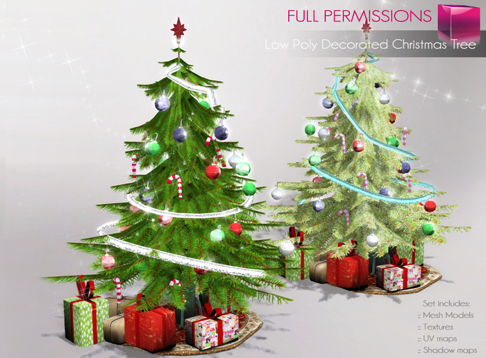 Full Perm Mesh Low Poly Decorated Christmas Tree
