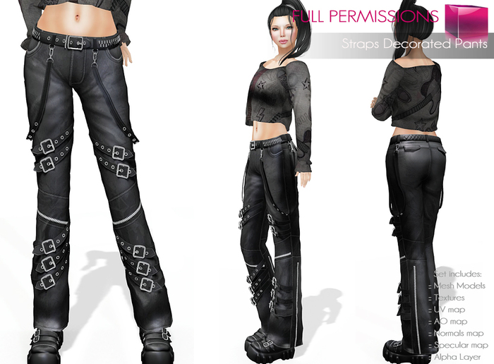 Full Perm Rigged Mesh Straps Decorated Pants