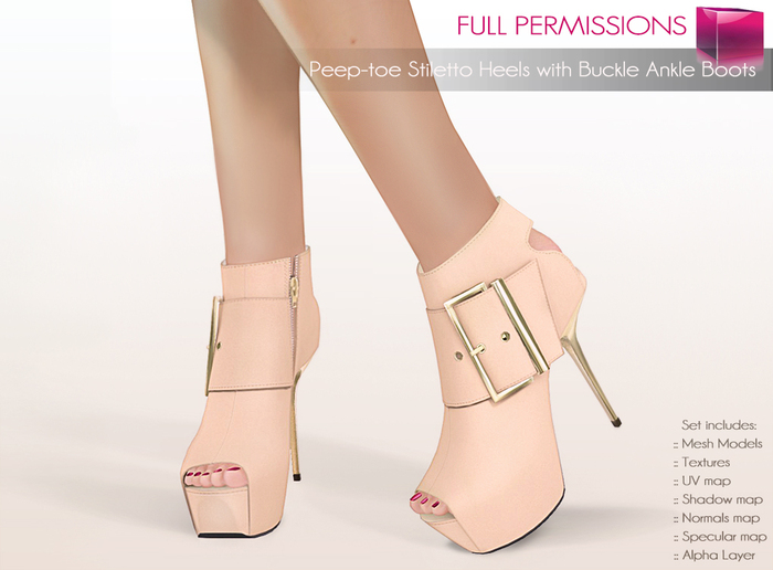 Full Perm Mesh Side Buckle Open Toe Ankle Boots With Feet and Skin Match System