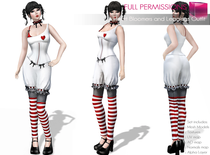 Full Perm Rigged Mesh Heart Bloomers and Leggings Outfit