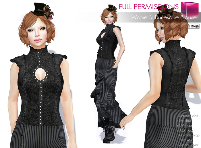 Full Perm Rigged Fitmesh and Mesh Women’s Burlesque Blouse