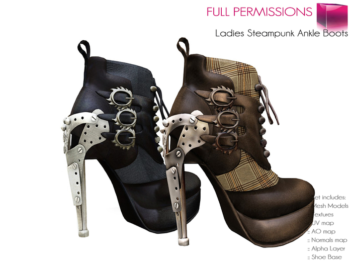 Full Perm Mesh Ladies Steampunk Ankle Boots
