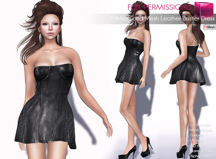 Full Perm Rigged FitMesh and Mesh Leather Bustier Dress