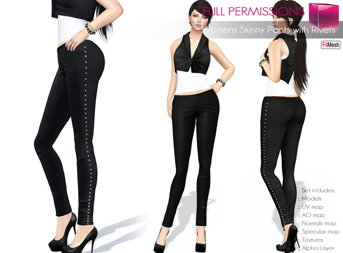 Full Perm Fitmesh and Rigged Mesh Women’s Skinny Pants with Rivets
