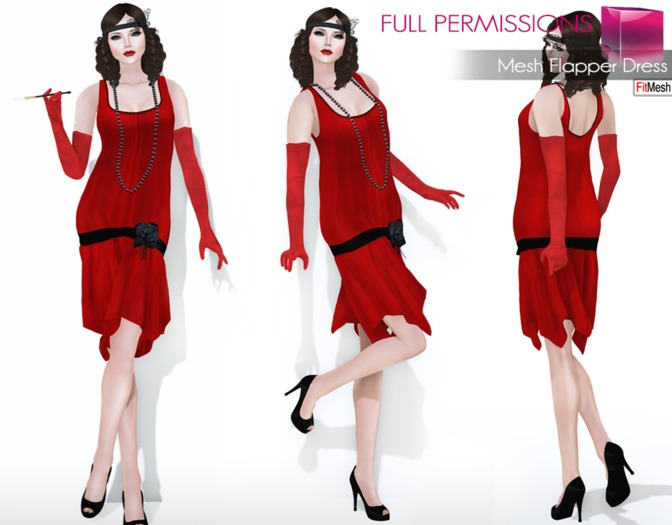 Full Perm Fitmesh and Rigged Mesh Flapper Dress