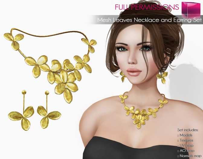 Full Perm Mesh Leaves Necklace and Earings Set
