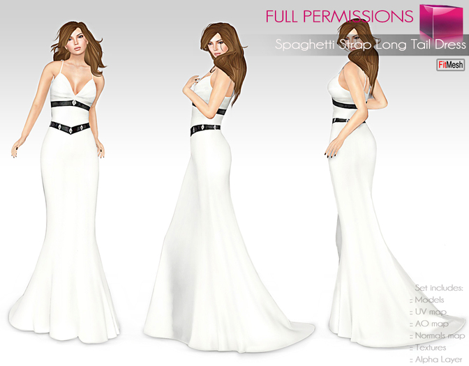 Full Perm Rigged Mesh and Fitmesh Spaghetti Strap Long Tail Dress