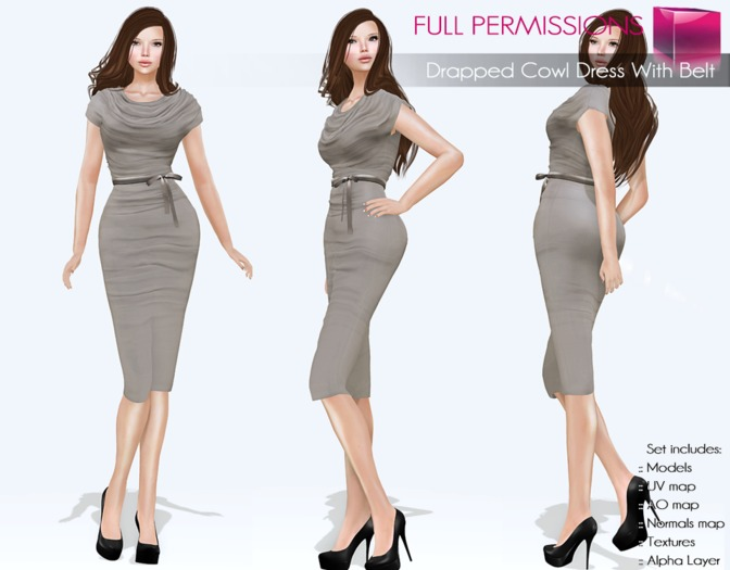 Free March Gift !!! Full Perm Rigged Mesh Drapped Cowl Dress With Belt