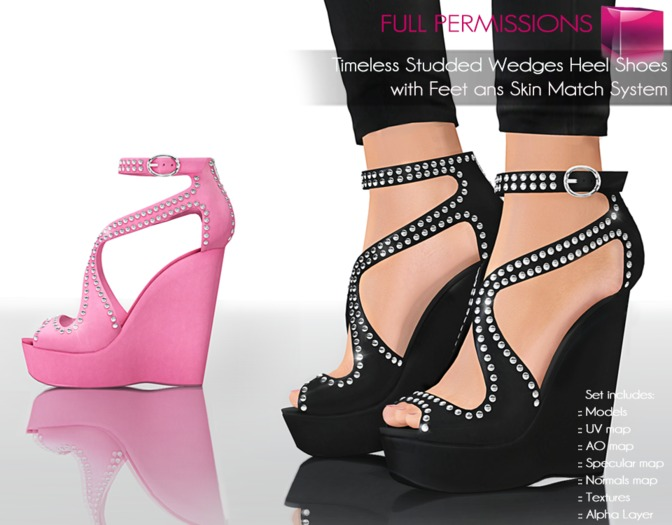 Full Perm Mesh Timeless Studded Wedges Heel Shoes