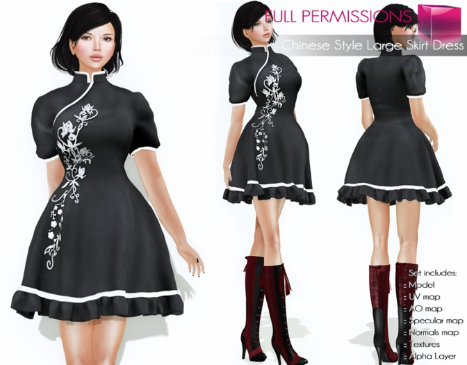 Full Perm Fitmesh and Rigged Mesh Chinese Style Large Skirt Dress