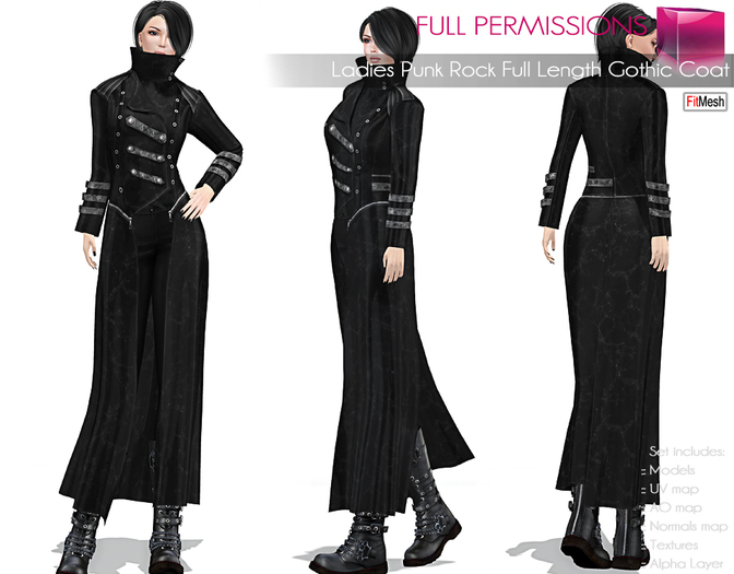 Full Perm Rigged FitMesh and Mesh Ladies Punk Rock Full Length Gothic Coat