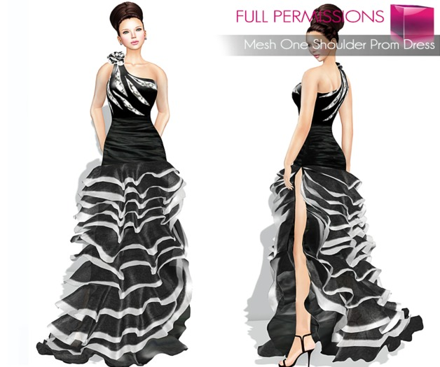 Full Perm Fitmesh and Rigged Mesh One Shoulder Prom Dress
