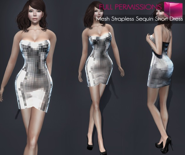Full Perm Fitmesh and Rigged Mesh Strapless Sequin Short Dress