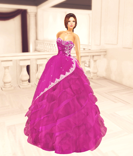 Full Perm Fitmesh and Rigged Mesh Strapless Ball Gown with ruffles