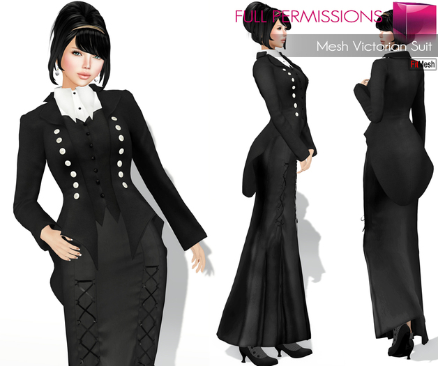 Full Perm Fitmesh and Rigged Mesh Womens Victorian Suit