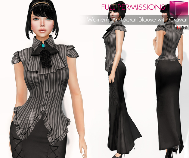 Full Perm Fitmesh and Rigged Mesh Women’s Aristocrat Blouse with Cravat
