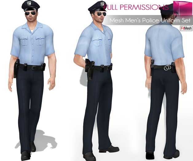 Full Perm Fitmesh and Rigged Mesh Men’s Police Uniform Set