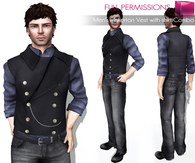 Full Perm Rigged Mesh Men’s Pinkerton Vest with Shirt Combo
