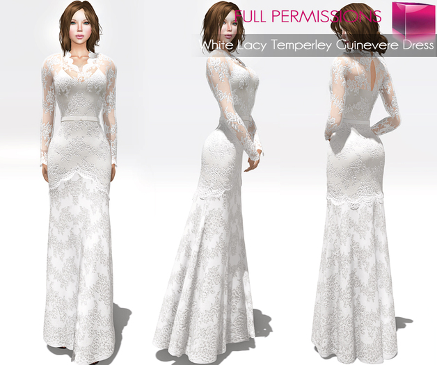 FREE June Gift!!! Full Perm Rigged Mesh White Lacy Temperley Guinevere Dress