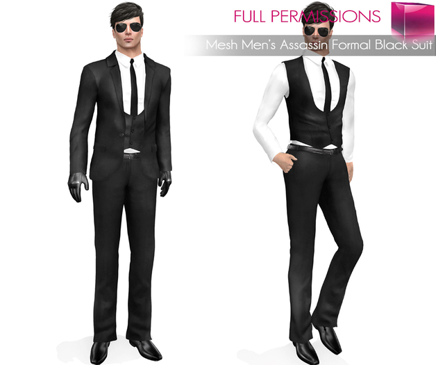 Free June Gift!!! Full Perm Rigged Mesh Men’s Assassin Formal Black Suit Set