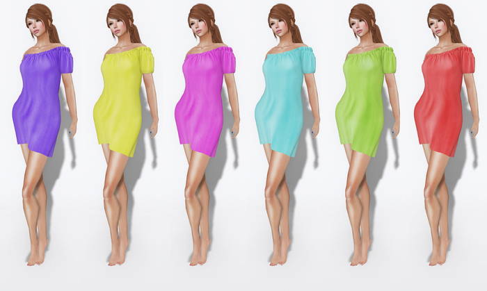 Full Perm Fitmesh and Rigged Mesh Summer Off Shoulder Beach dress