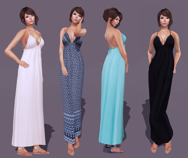 Full Perm Fitmesh and Rigged Mesh Strapped Cross Back Maxi Dress