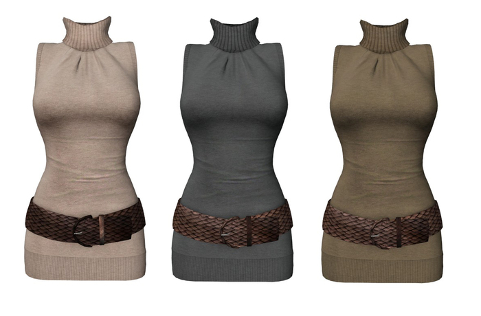 SALE Only 30L During The Weekend Hurry! Full Perm Rigged Mesh Roll Neck Sleeveless Dress with Belt