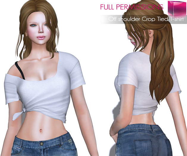 Full Perm Rigged Mesh Off shoulder Crop Tied T-shirt