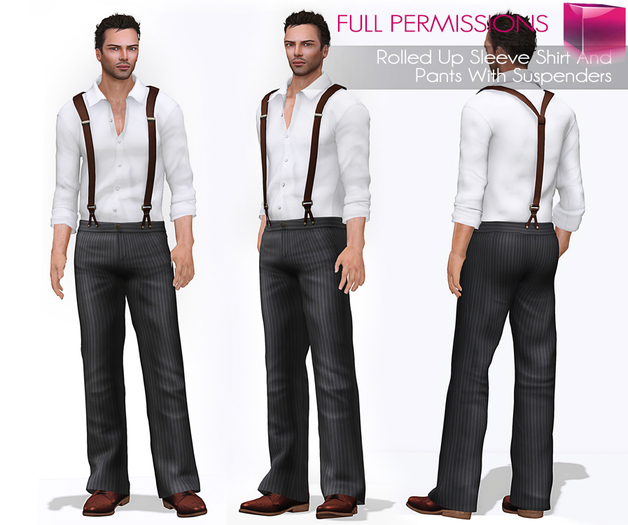 Meli Imako Full Perm Mesh Men’s Rolled Up Sleeve Shirt And Pants With Suspenders