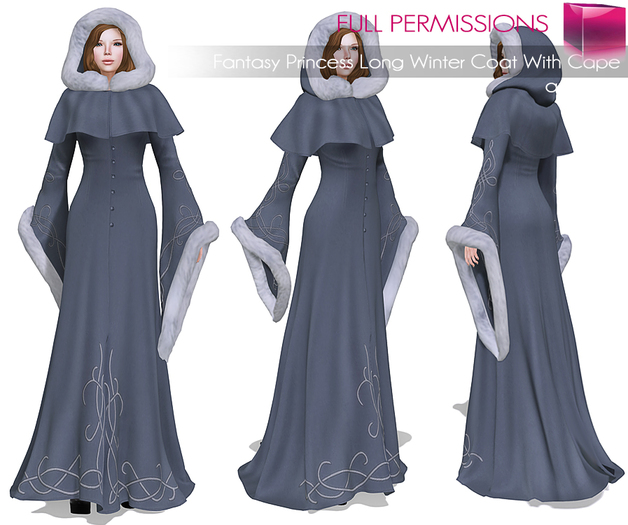 Weekend Sale! Hurry! Only 100L$! Full Perm Mesh Fantasy Princess Long Winter Coat with Hair