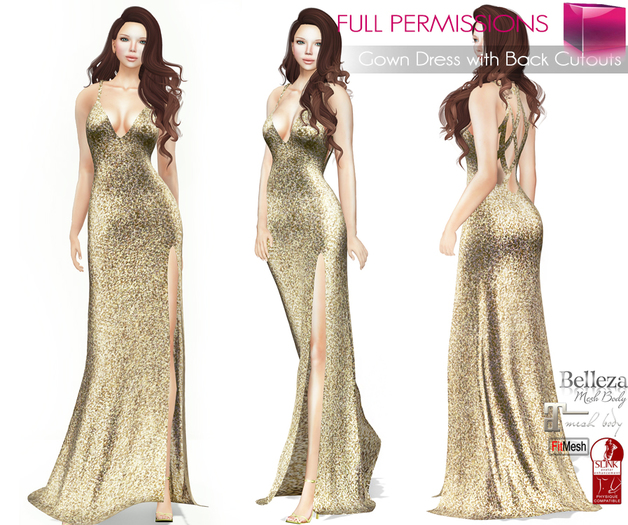 Hurry!!! Weekend Sale – 100L$!!! Full Perm Mesh Gown Dress with Back Cutouts FITMESH – Slink – Maitreya – Belleza