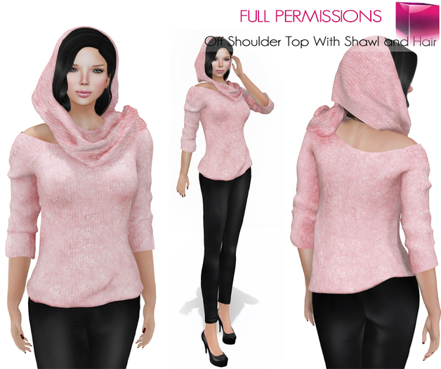 Weekend Sale! Hurry only 100L$! Full Perm Off Shoulder Top With Shawl and Hair FITMESH – Slink – Maitreya – Belleza