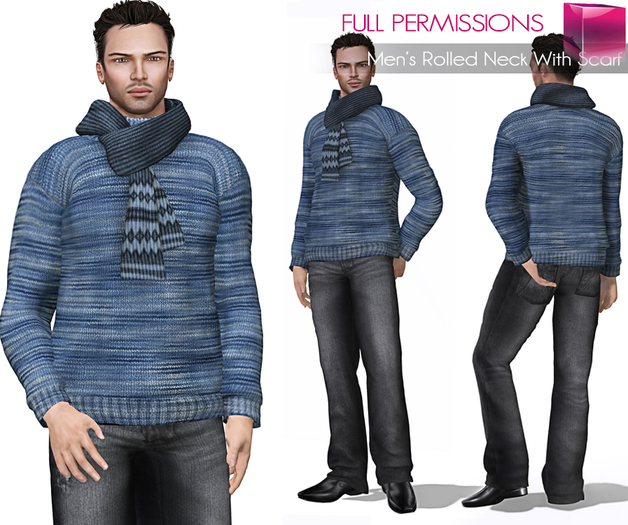 Full Perm Meli Imako Men’s Rolled Neck Sweater with Scarf FITMESH+Slink+Classic