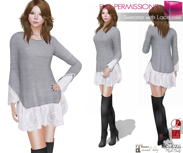 Meli Imako Full Perm Mesh Sweater with Lace Frills FITMESH and Classic