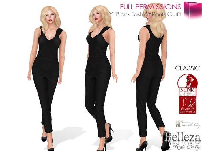 MI Full Perm Black Fashion Pants Outfit All In One FITMESH – MESH BODIES – CLASSIC