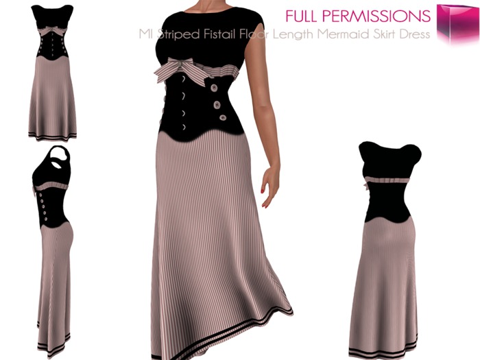 MI Full Perm Mesh Striped Fistail Floor Length Mermaid Skirt Dress
