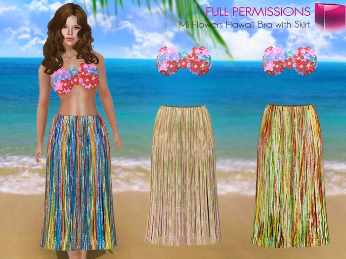 Full Perm MI Mesh Hawaiian Skirt With Flowers Bra