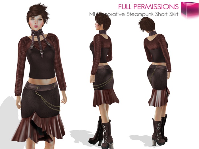 Full Perm MI Mesh Decorative Steampunk Short Skirt