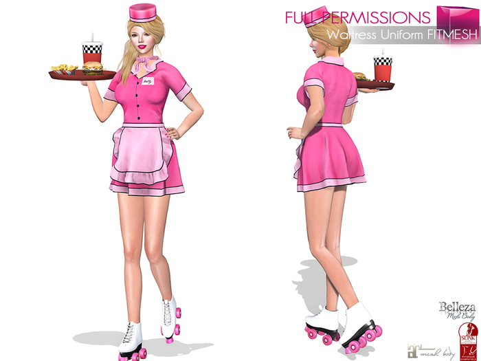 WEEKEND SALE – SAVE %60- 100L Full Perm MI Waitress Uniform FITMESH- Slink – Belleza-Maitreya – Classic