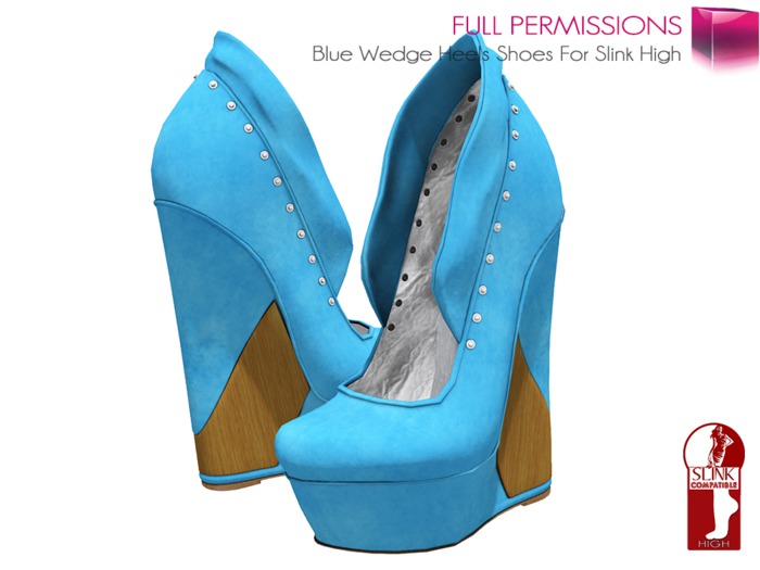 Full Perm Rigged Blue Wedge Heels Shoes For Slink High