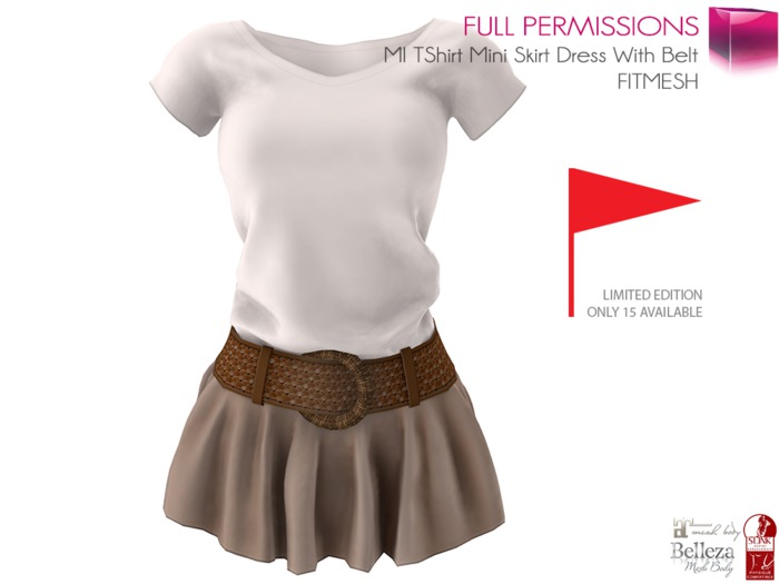 LIMITED EDITION – ONLY 15 AVAILABLE – Full Perm TShirt Mini Skirt Dress With Belt – All in One