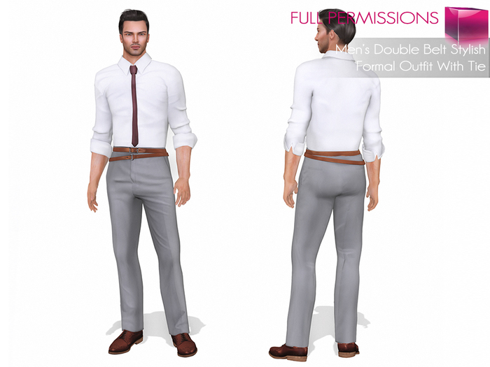 Full Perm MI Mens Double Belt Stylish Formal Outfit With Tie