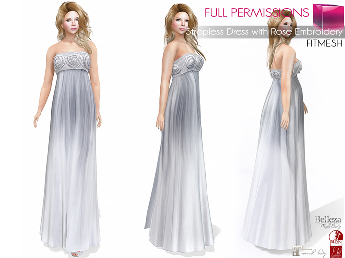 Full Perm MI Strapless Dress with Rose Embroidery FITMESH – Slink – Belleza – Maitreya & Classic